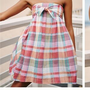 Vibrant Multicolor Plaid Strapless Dress